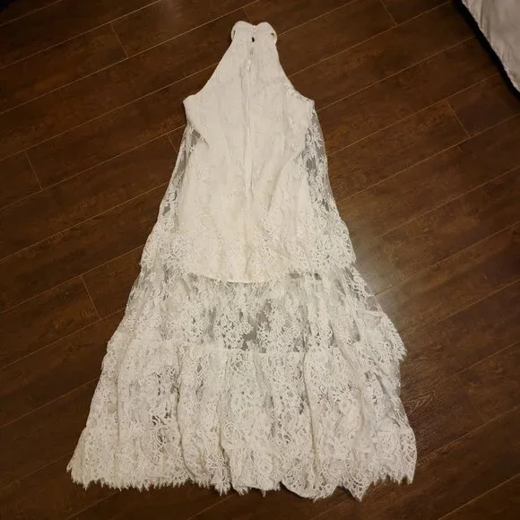 BHLDN Lace Halter Ruffle Peekaboo Maxi Dress Wedding Whimsical Romantic Womens S - Picture 3 of 10